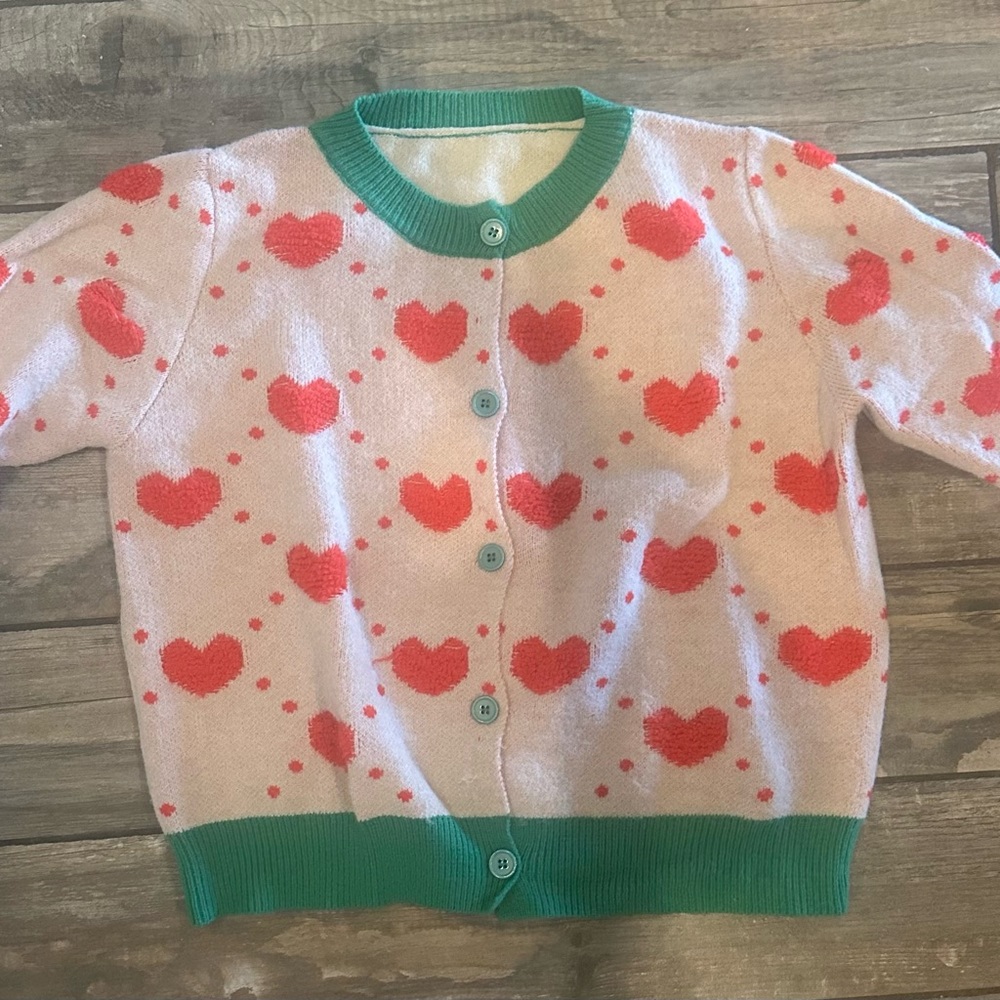 Heart Pattern Cardigan - Pink and Green
